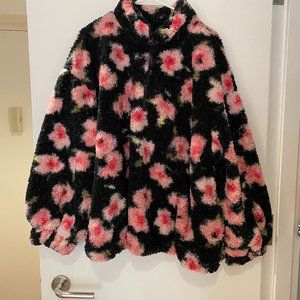 Women’s Plus Size Floral Print Sherpa Jacket